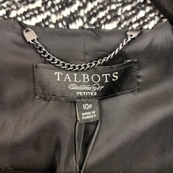 Talbots Womens Jackie Fit Black White Tweed Peacoat 10P Wool Blend Timeless - Picture 2 of 14